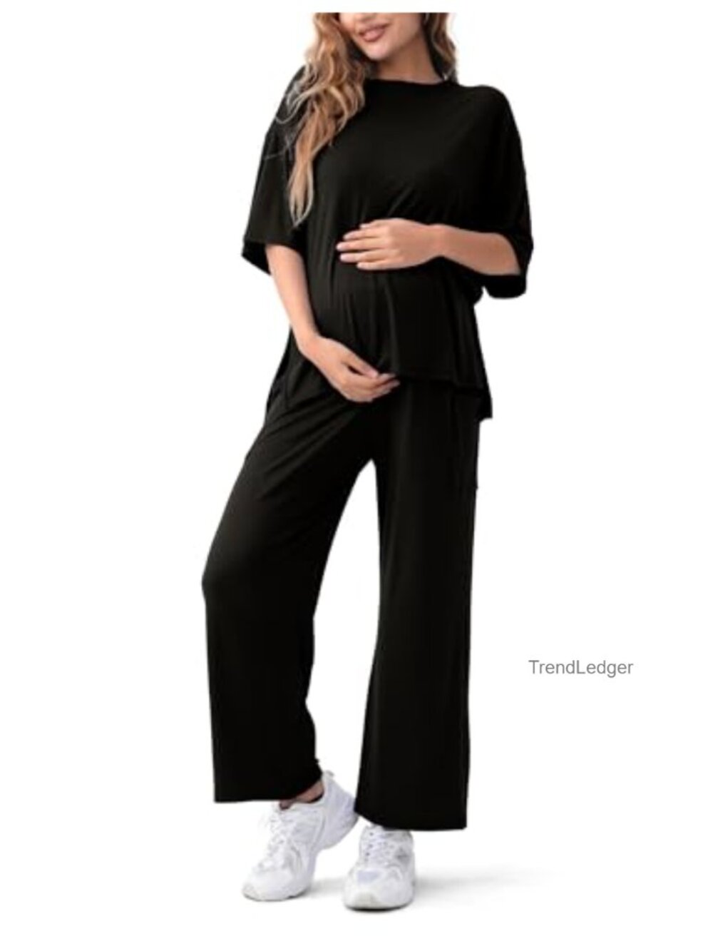 Maternity Lounge Set 2 Piece Matching Wide Leg Pants with Side Pockets